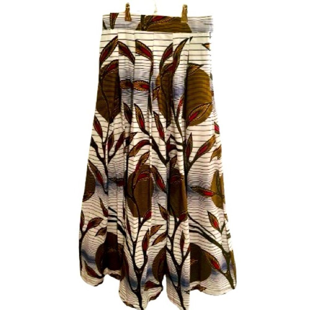 Francis + Benedict Brown and White Pleated A-Line Maxi Skirt NWOT